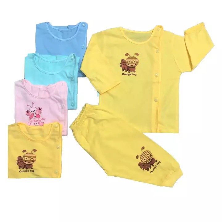 Bộ Quần Áo Sơ Sinh Cotton Tay Dài Cài Nút Lêch Màu Thái Hà Thịnh- Size Sơ Sinh Đến 12Kg - Chất Vải Cotton 100% Mềm, Mịn