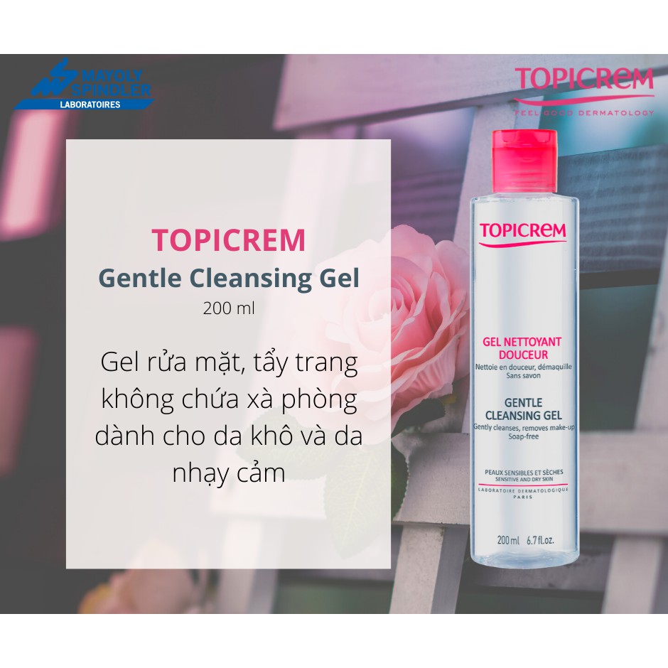 Gel rửa mặt không chứa xà phòng dành cho da khô và nhạy cảm -TOPICREM Gentle Cleansing Gel 200ml