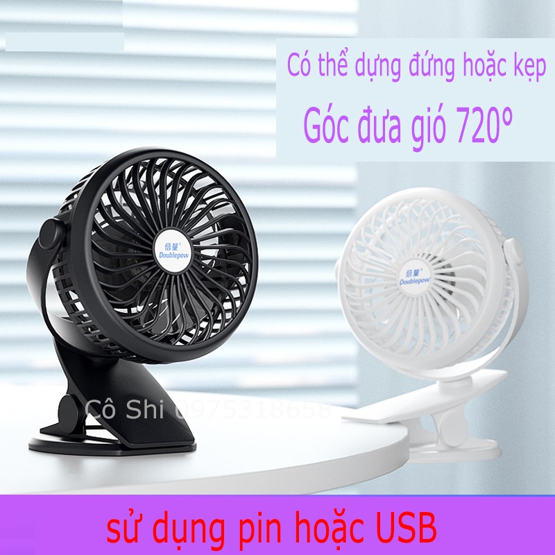 Quạt mini "Size lớn" Thích Hợp Cho Dân Văn Phòng sạc USB kẹp, xoay 720 độ, pin 1200 mAh, nhiều giờ