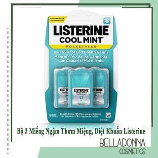 Bộ 3 Miếng ngậm thơm miệng, diệt khuẩn Listerine Cool Mint- vỉ 24 miếng - Hương Bạc Hà