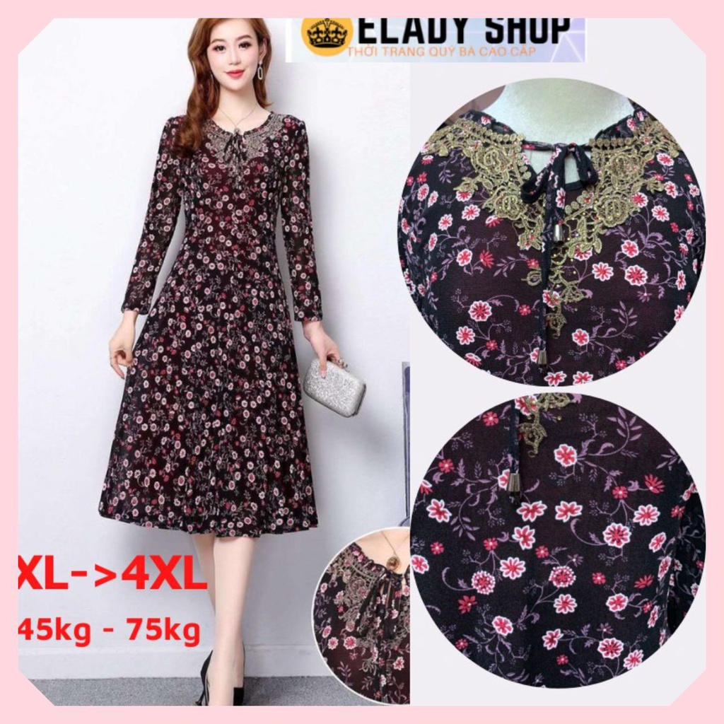 Đầm trung niên ⚡ FREESHIP ⚡ Đầm trung niên nữ dài tay Quảng Châu chất vải cao cấp cực đẹp và sang trọng