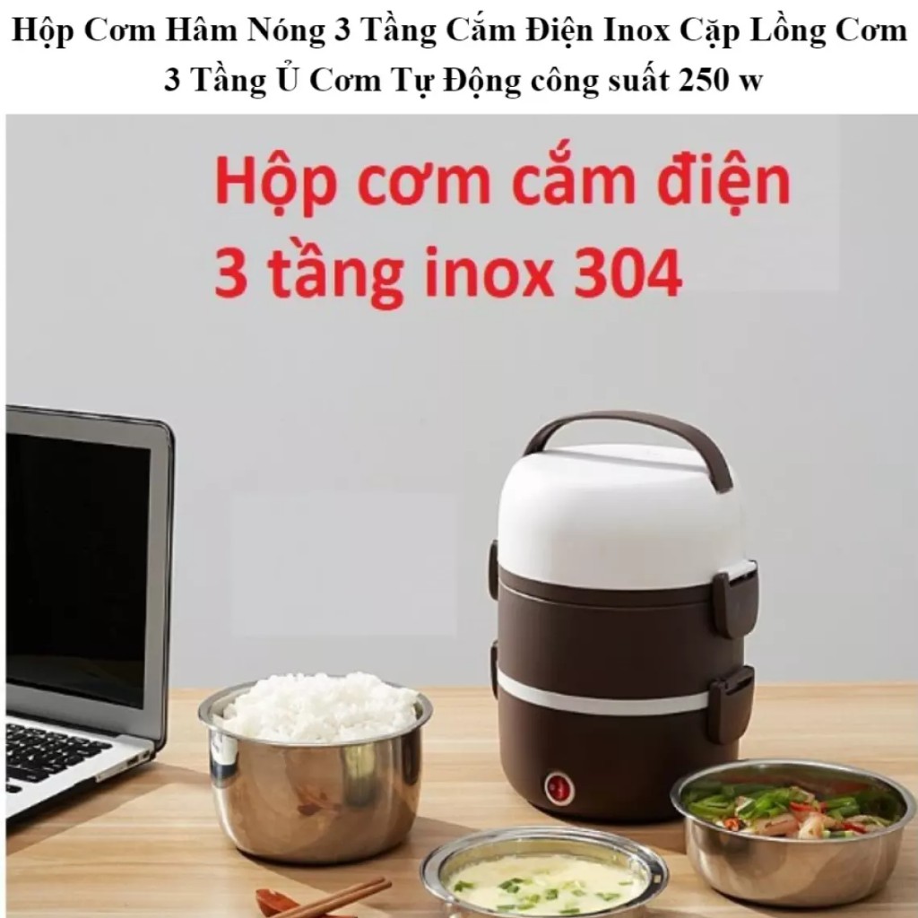 Hộp Cơm Cắm Điện 3 Tầng Inox 304 Vừa Nấu Cơm Vừa Hâm Nóng Siêu Tốc Đa Năng Mẫu Mới Loại Xịn