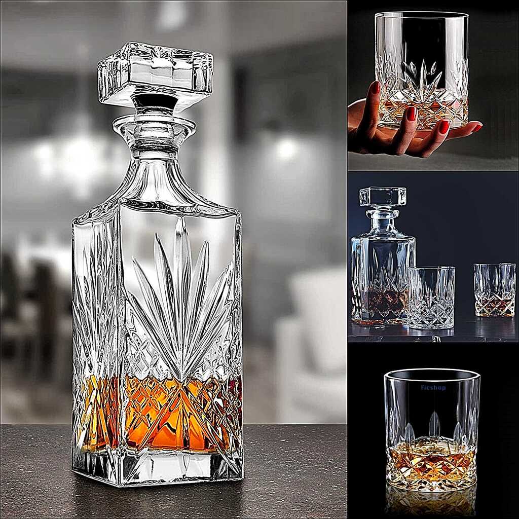 Bộ Chai Đựng Rượu Pha Lê kèm 4 ly whiskey DECANTER cao cấp – 4 mẫu lựa chọn - Bộ Bình Rượu nắp mài đặc nguyên khối