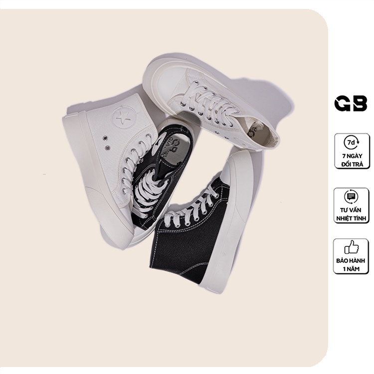 Giày Sneaker Nữ Cổ Cao Giày BOM Thể Thao Đế Độn  Vải Basics Màu Đen Trắng Hot Trend Thời Trang giayBOM GB Classics B1364