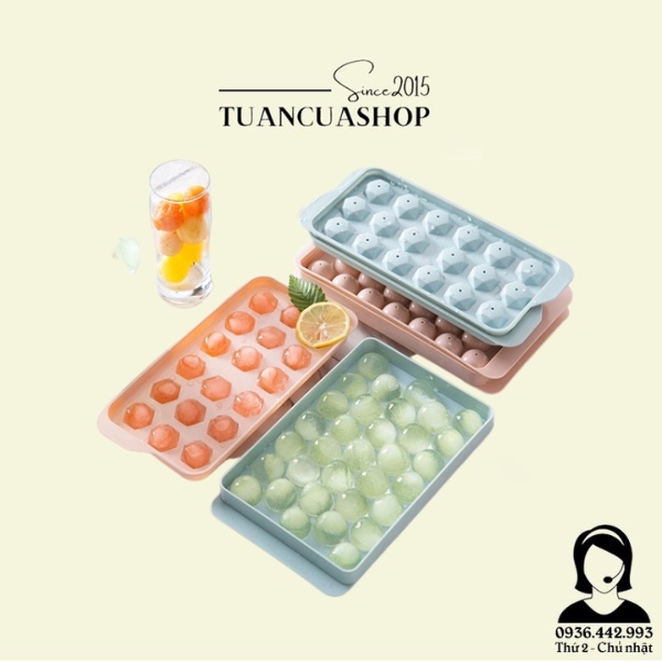 Khuôn Thạch Bi Nhựa Tròn Làm Rau Câu Hoa Quả Trái Cây, Khay Đá Tròn 33 Viên
