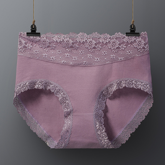 L~2XL Tuote Ready Stock Women's Panties Mid High Waist Underpants Cotton Lace Solid Color Briefs