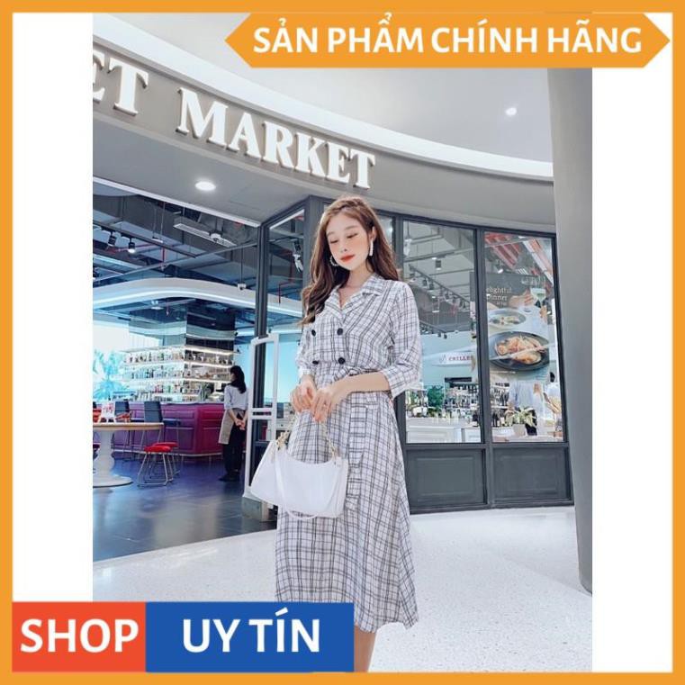 Đầm xoè sọc cổ vest tay lỡ phối nút cực xinh, ĐI CHƠI ĐI DỰ TIỆC đều đẹp, hàng cao cấp tại Thời Trang VADA (D322) | BigBuy360 - bigbuy360.vn