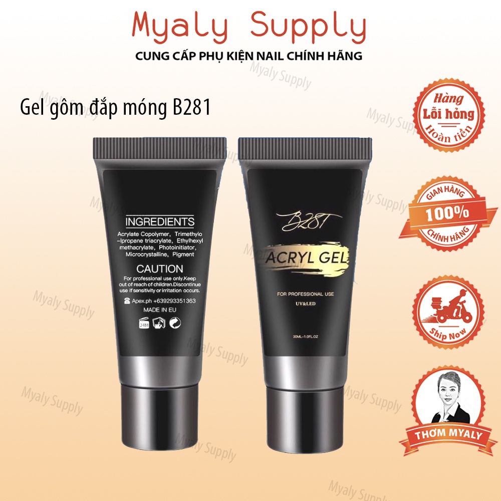 Gel Gôm Đắp Móng Nối Móng B281 Chính Hãng Sẵn 6 Màu - Tuýp 30ml