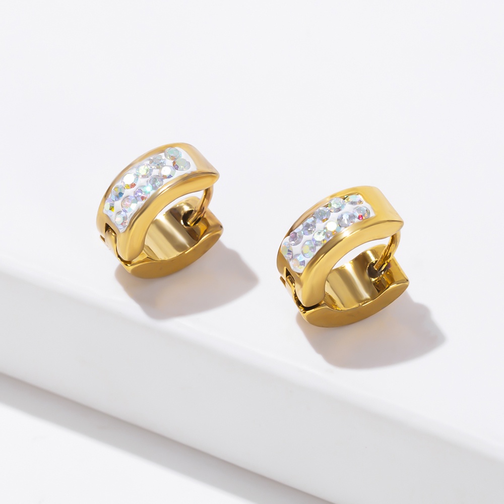 Khuyên Tai Tròn Đính Đá Bằng Thép Không Gỉ Thời Trang