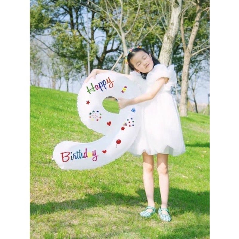 Bóng số trắng in hoạ tiết happy birthday vui nhộn size 70cm
