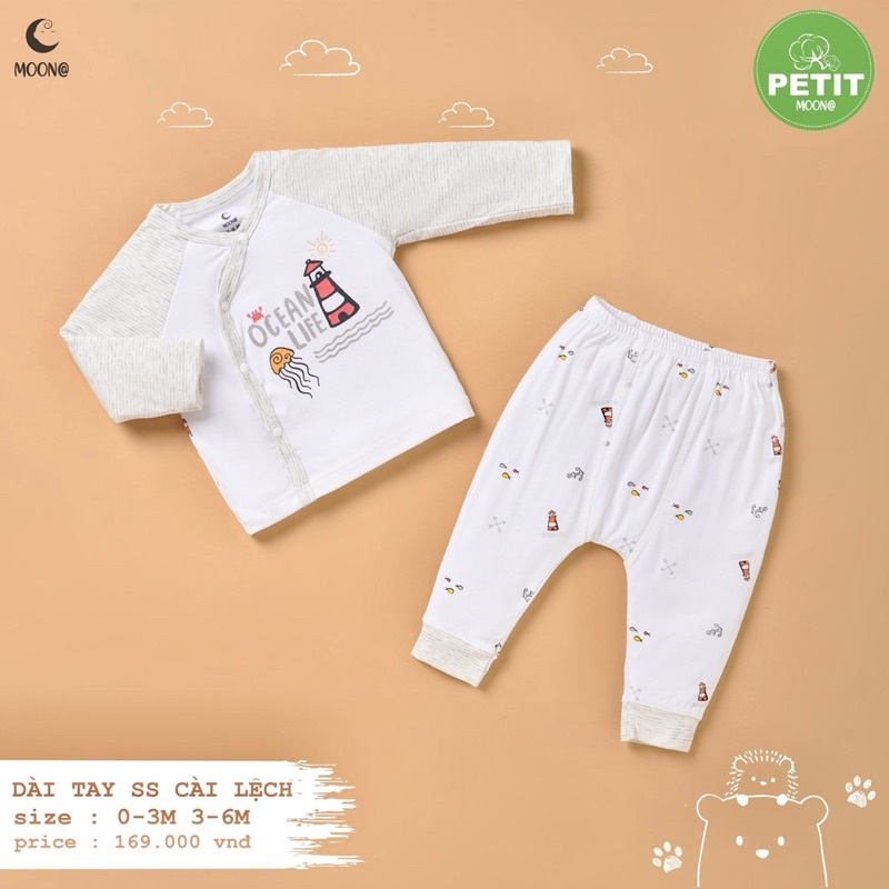 Bộ cài lệch Moon@ vải petit cho bé trai/bé gái