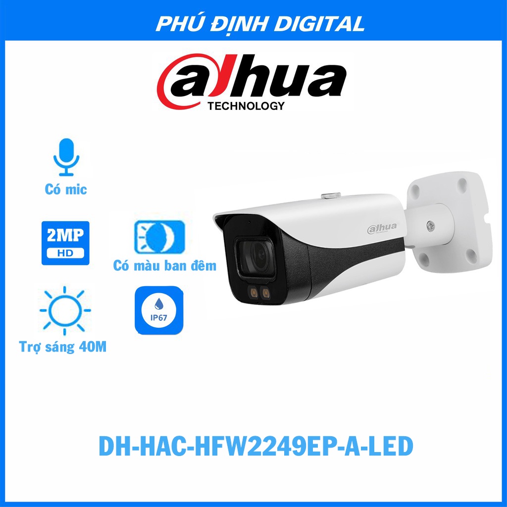 [100% CHÍNH HÃNG] Camera giám sát IP 2MP có màu ban đêm DAHUA mã DH-HAC-HFW2249EP-A-LED - Bảo hành 24 tháng