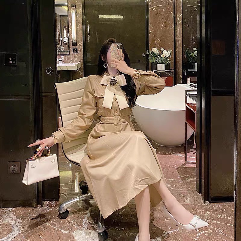 váy nơ đá đai eo cúc đồng,kiểu vintage cổ nơ ren cúc ngọc,váy xoè nơ cổ,dáng chữ A | BigBuy360 - bigbuy360.vn