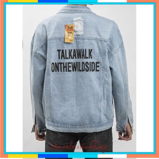 Áo khoác Jean Nam phối chữ TalkAWalk, áo khoác bò Nam thời trang cao cấp alexsanstore