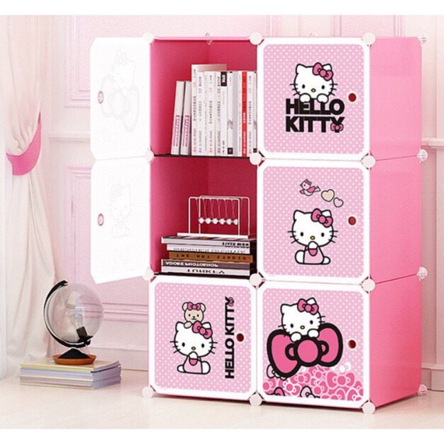 🎀HELLO KITTY- TỦ NHỰA QUẦN ÁO LẮP GHÉP 6 Ô SIZE SÂU 47cm. Tặng kèm móc treo.