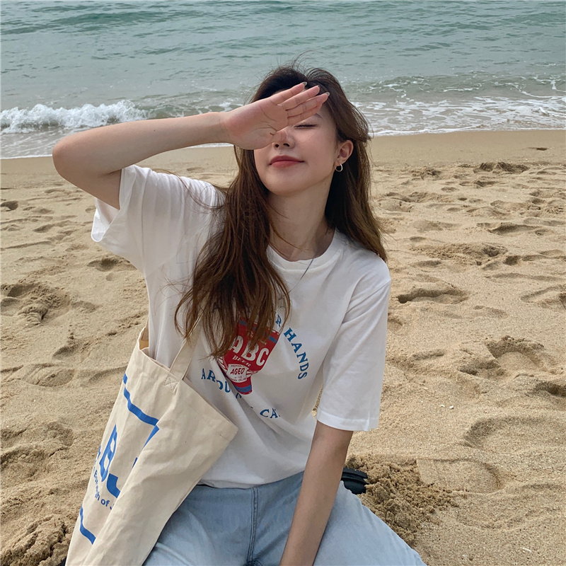 Áo thun tay ngắn cổ tròn dáng rộng nhiều màu sắc tùy chọn phong cách mùa hè mới trẻ trung dành cho bạn nữ