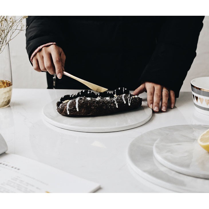 Khay Ceramic tròn hiện đại (Vân Marble xám)