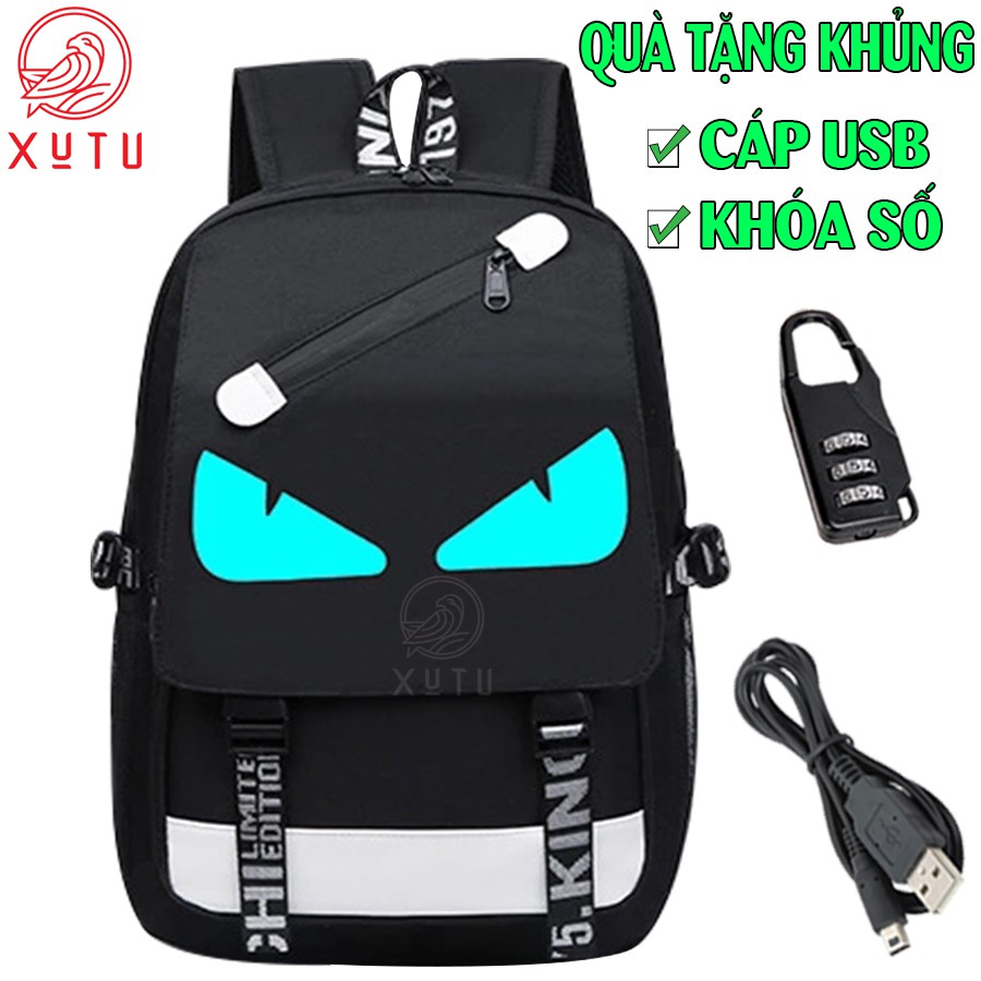 Balo nam nữ đi học thời trang phát sáng Xutustore cao cấp hình Mắt cá tính - TẶNG cáp USB + Khóa số - Cặp đi học 2021