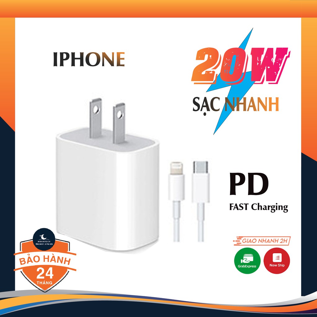 Bộ Củ Sạc Nhanh 20w Cho Iphone 11/12/X/8 IPad Pin Dự Phòng Cáp Sạc Nhanh USB-C To Lightning