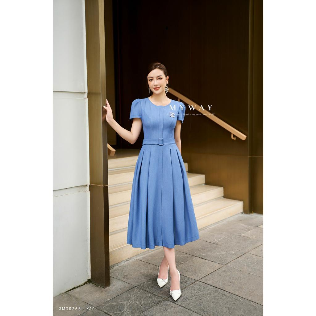 Đầm Công Sở Nữ MY WAY Dáng Xòe Dài Denim Sang Trọng 3MD0266