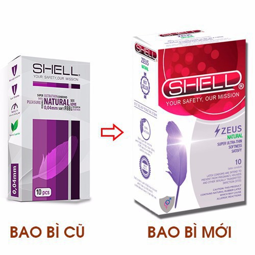 [ Deal Hot] Bao cao su Cực siêu mỏng 0.04mm Shell Zeus (Natural) - Hộp 10 chiếc