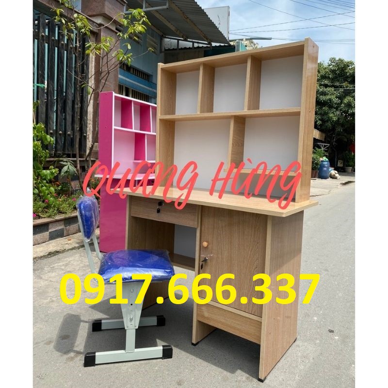 Bộ bàn học sinh ván okal 1m màu kem dành cho bé - tặng kèm hình dán cho bé