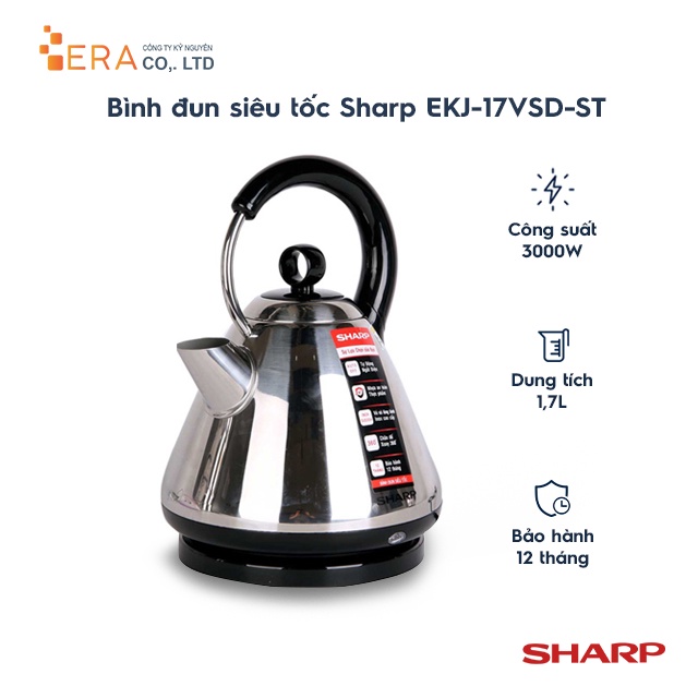 [Mã ELHADEV giảm 4% đơn 300K] Bình đun siêu tốc Sharp EKJ-17VSD-ST