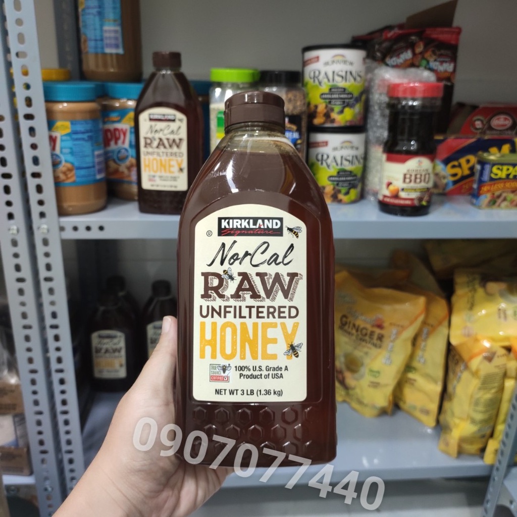 Mật ong Mỹ nguyên chất Kirkland date 2024 Norcal Raw Unfiltered Honey 1.36kg made in USA - EDS Hàng Mỹ