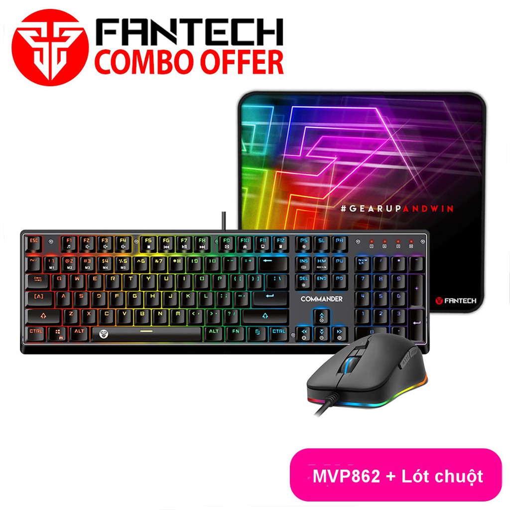 Combo FANTECH Fullset Phím Cơ + Chuột RGB MVP862 Commander + Lót Chuột MP25/MP80/MP292/MP902 - CBO MVP862 lót chuột