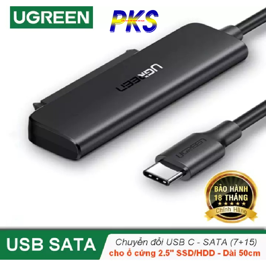 Cáp chuyển đổi USB Type C sang Sata (7+15) cho ổ cứng ngoài SSD, HDD 2.5 inch, dài 50cm UGREEN CM321