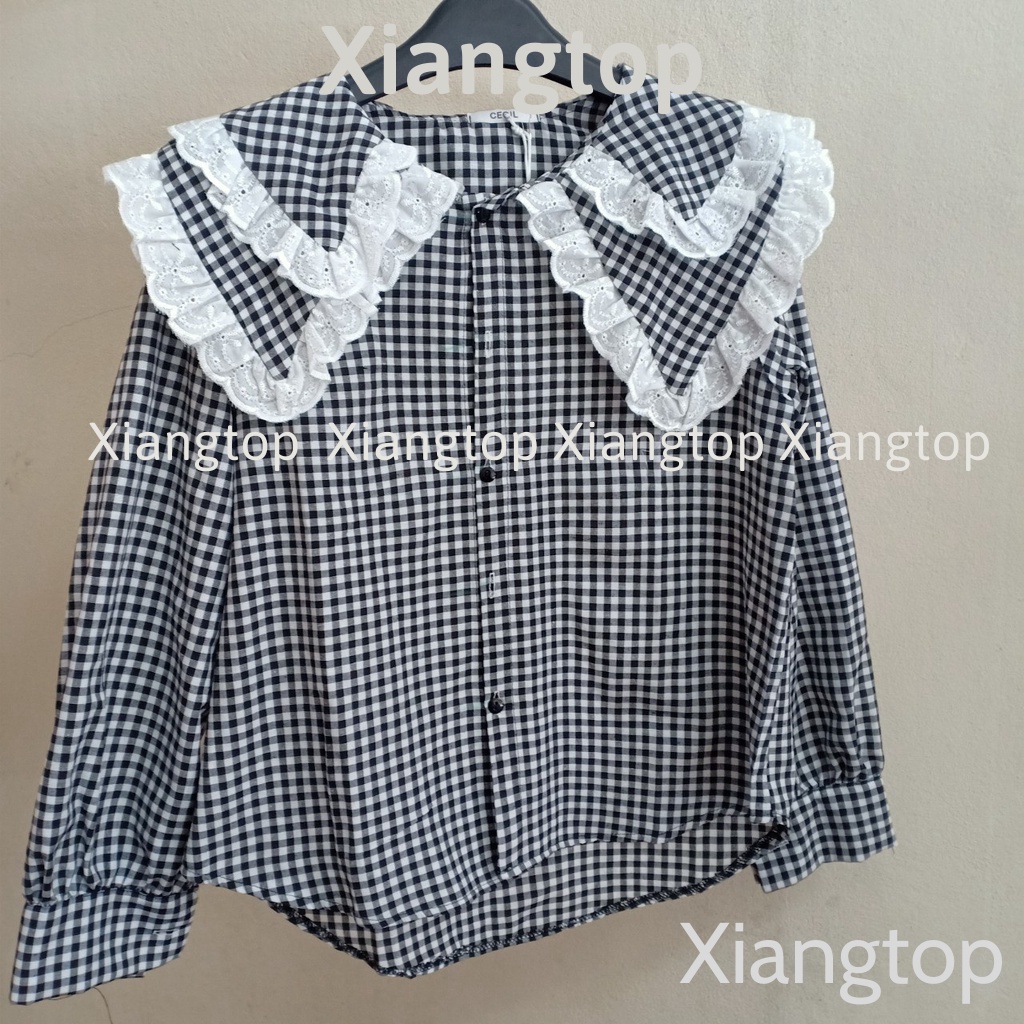 Áo babydoll kẻ 2 lá bèo hàng đẹp xiangtop
