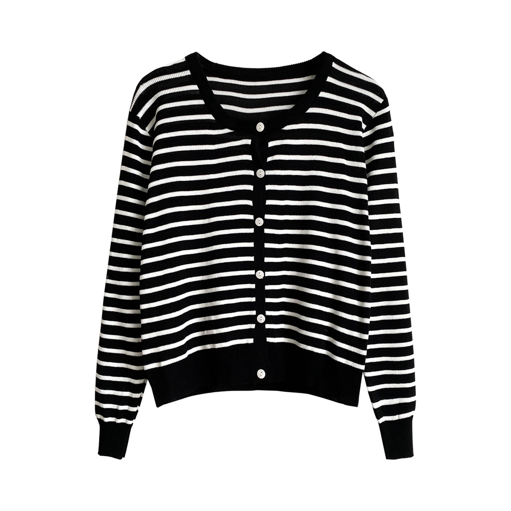Áo khoác cardigan dệt kim mỏng dáng rộng kẻ sọc phong cách Hàn Quốc