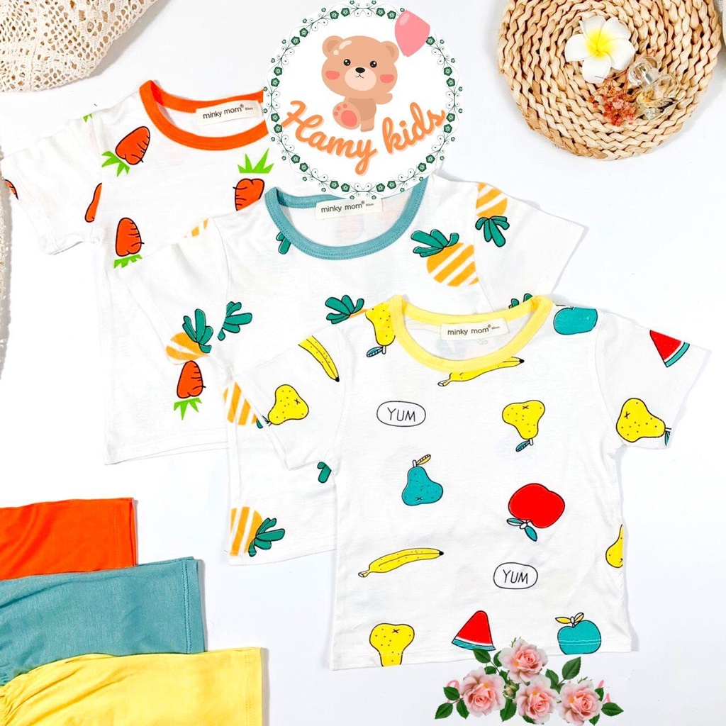 Bộ Minky Mom Chính Hãng Cộc Tay Bé Trai Bé Gái Vải Thun Lạnh Hình Dứa Lê Táo Dâu Cho Bé Từ 0-5 Tuổi Dưới 20kg-Hamykids