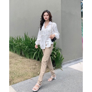 Quần baggy nude dáng dài lucetfashion màu kem
