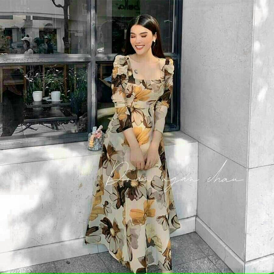 ĐẦM XOÈ HOA LY TAY LỠ Chất: voan hàn lót thun Màu: hoạ tiết như hình Kiểu dáng: đầm xoè, cổ vuông, tay lở nhún thun trên
