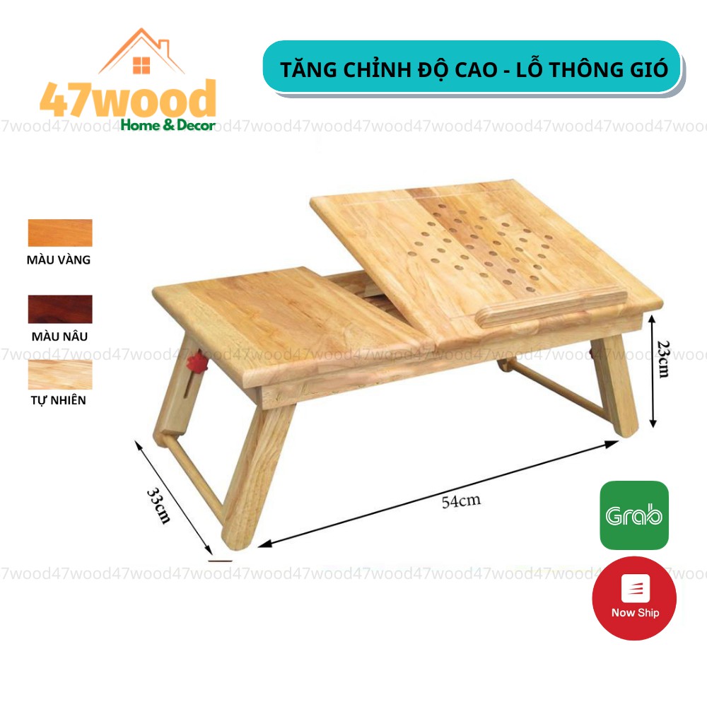 Bàn Laptop 47wood bằng gỗ có lỗ tản nhiệt tăng chỉnh độ cao kích thước 50x30cm