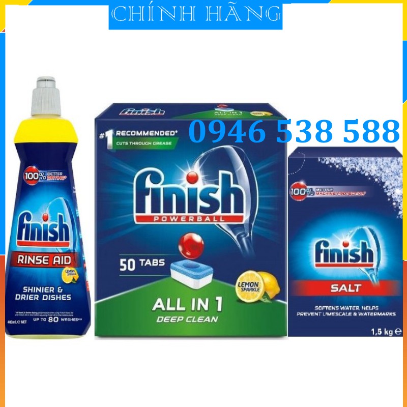 Combo Viên rửa bát finish 50V+Muối Finish 1.5kg+Bóng 400ml