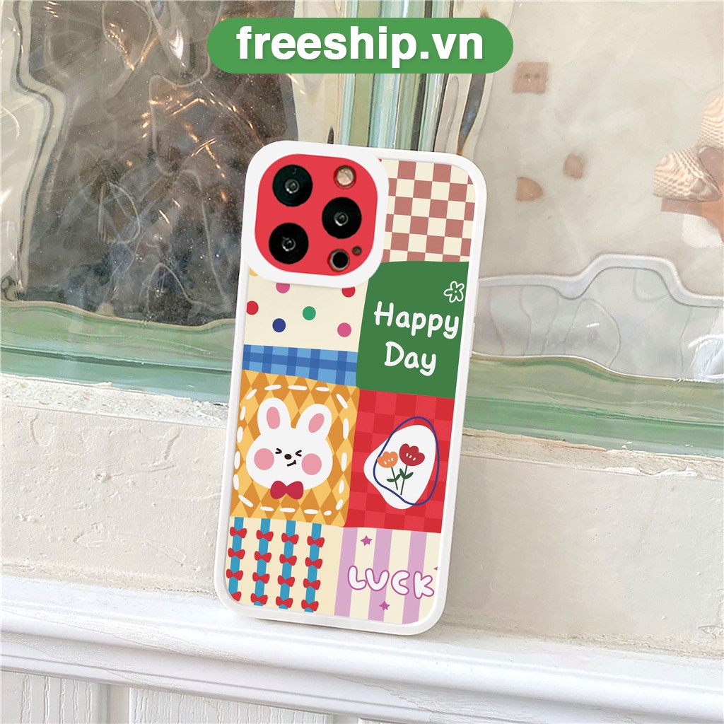 Ốp lưng iphone Happy Rabbit bóng cạnh vuông 6/6plus/6s/6splus/7/7plus/8/8plus/x/xr/xs/11/12/13/pro/max/plus/promax