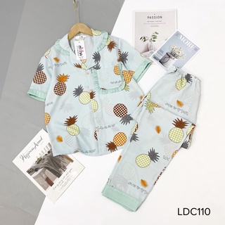 Bộ pijama lụa mango cộc dài cổ bèo