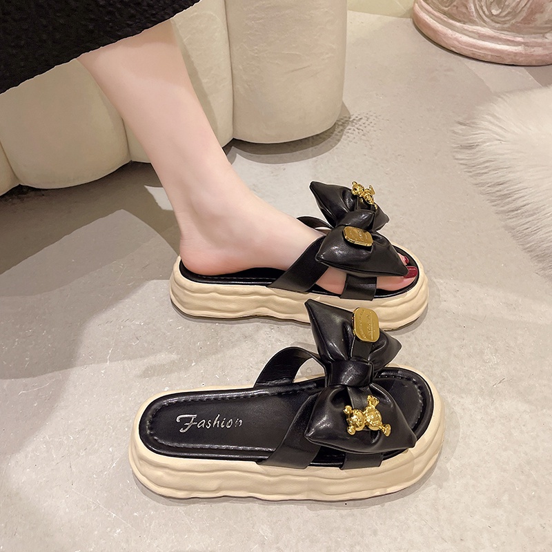 Sandal IELGY đế dày chống trượt đính nơ dễ phối đồ thời trang đi biển cho nữ