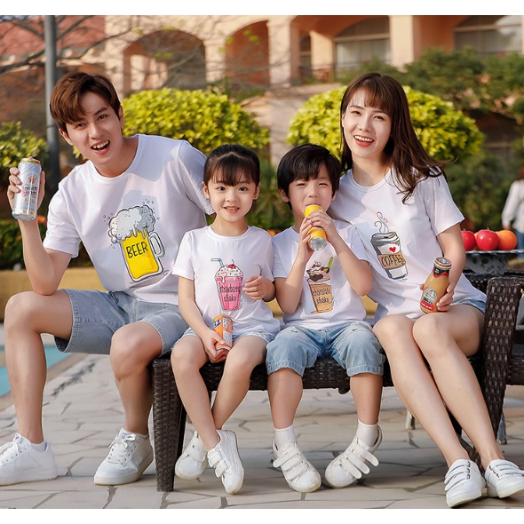Áo gia đình Familylove - Mẫu Đồng phục gia đình Ly Beer Coffee Sinh Tốt Mới cực dễ thương chất liệu cotton 100% co giãn