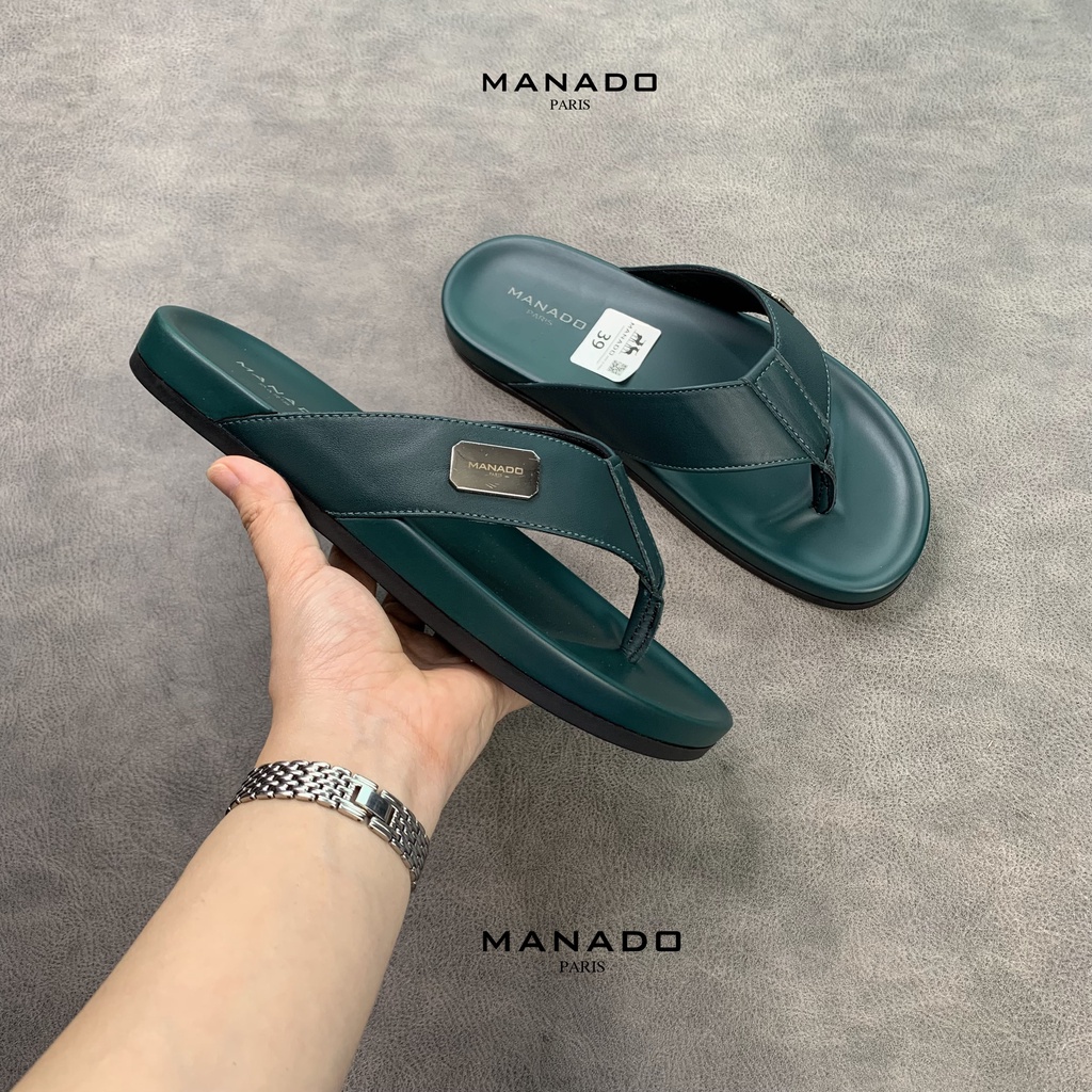 Dép Da Manado Cao Cấp Mã MND09 Màu Xanh- Chất Liệu Da Bò Ý Cao Cấp Nhập Khẩu, Đế Cao Su Mềm Chống Chịu Nước Rất Tốt