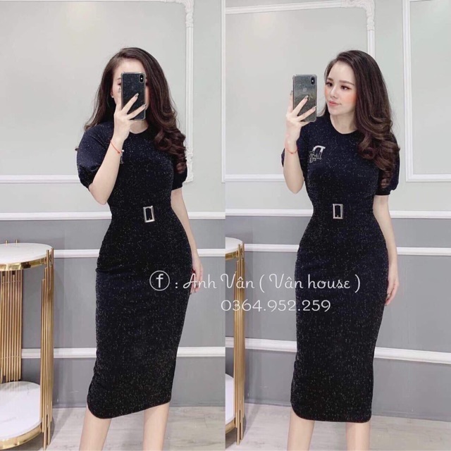 SỈ VÁY KIM TUYẾN ĐAI EO CHO NỮ Q259