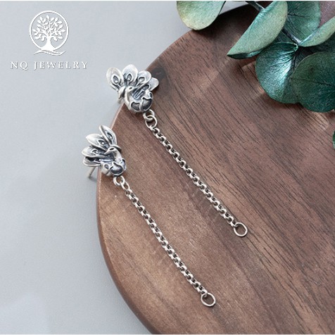 Charm bạc dây bông tai chim công - NQ Jewelry