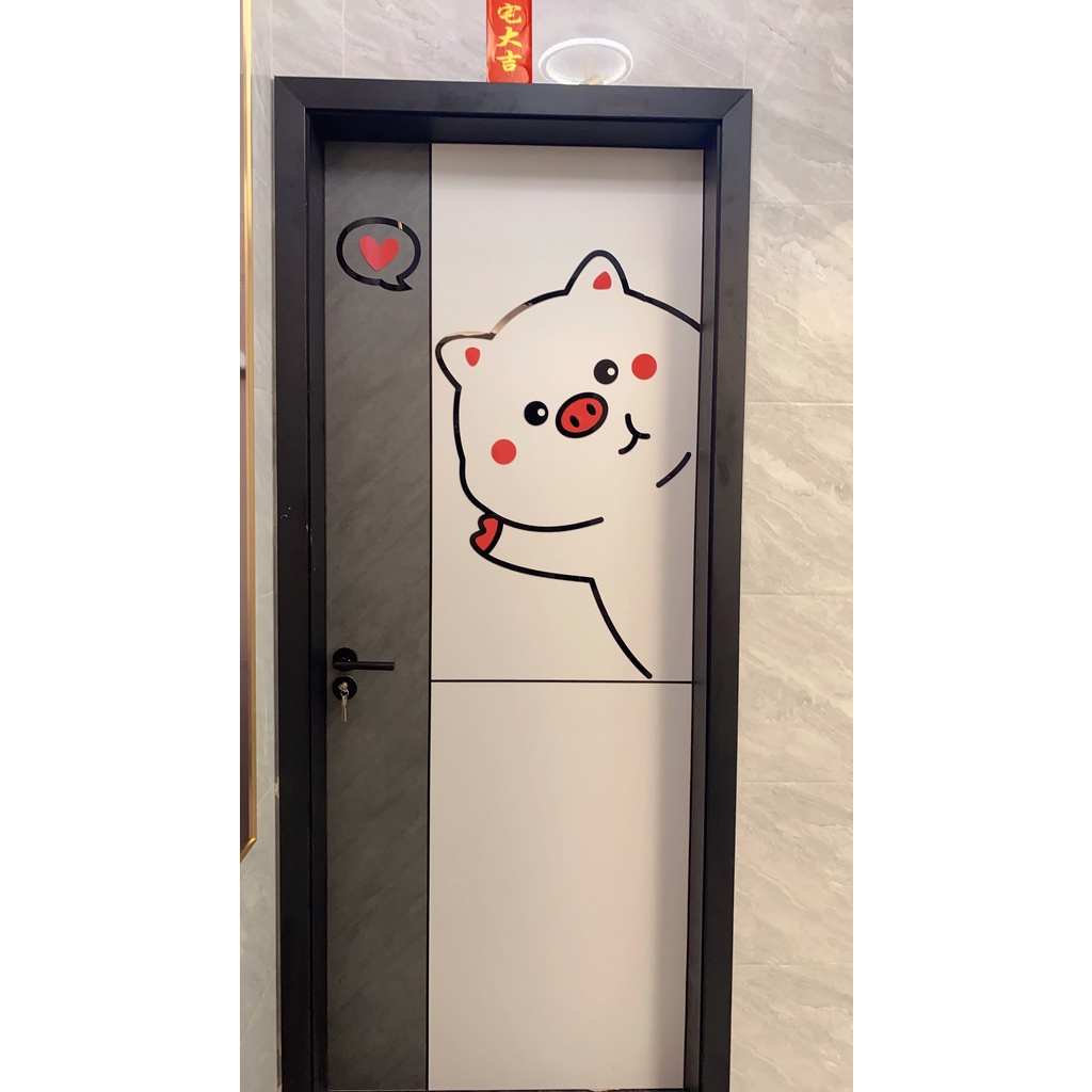 Tranh mica dán tường - Bé Heo Welcome trang trí cửa ra vào, cửa hàng, quán ăn, địa điểm kinh doanh - Nhiều Size - EPeBen