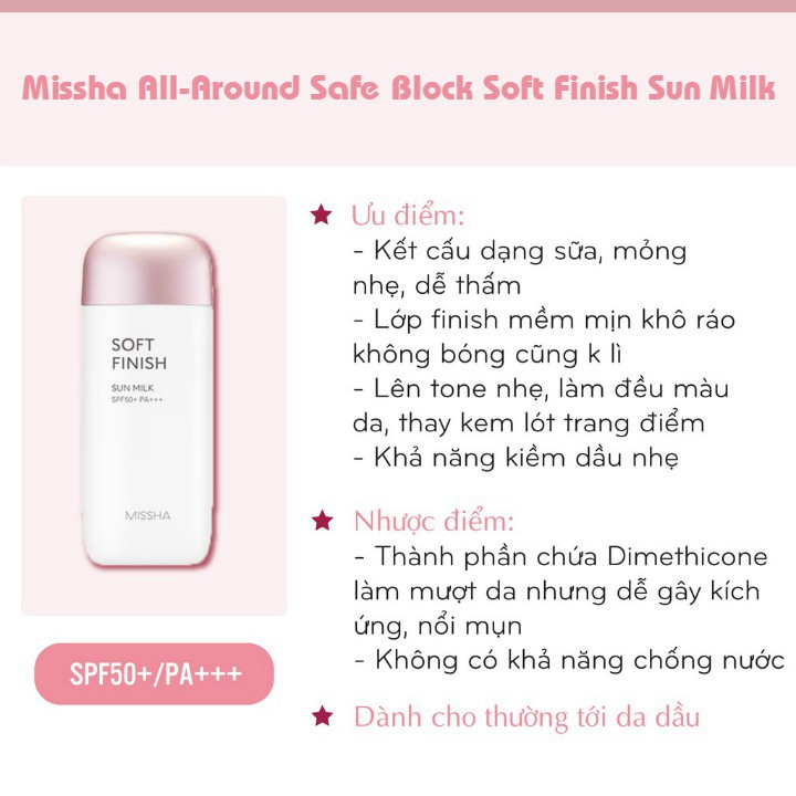 Kem chống nắng Missha Soft Finish 70ml Hồng