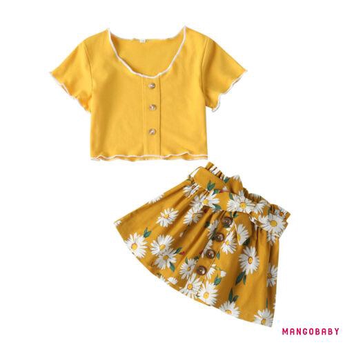 Bộ Đồ Gồm 2 Món Áo Thun Màu Vàng Và Váy Dành Cho Bé Gái