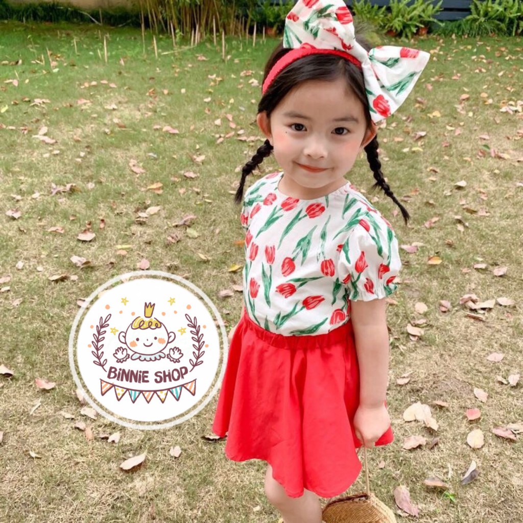 Set Váy hoa Tulip tặng kèm Turban xinh xắn cho Bé Gái - V2023