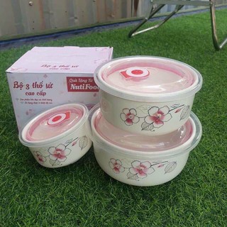 🍀🌸BỘ THỐ SỨ 3 MÓN CAO CẤP CÓ NẮP HÚT CHÂN KHÔNG