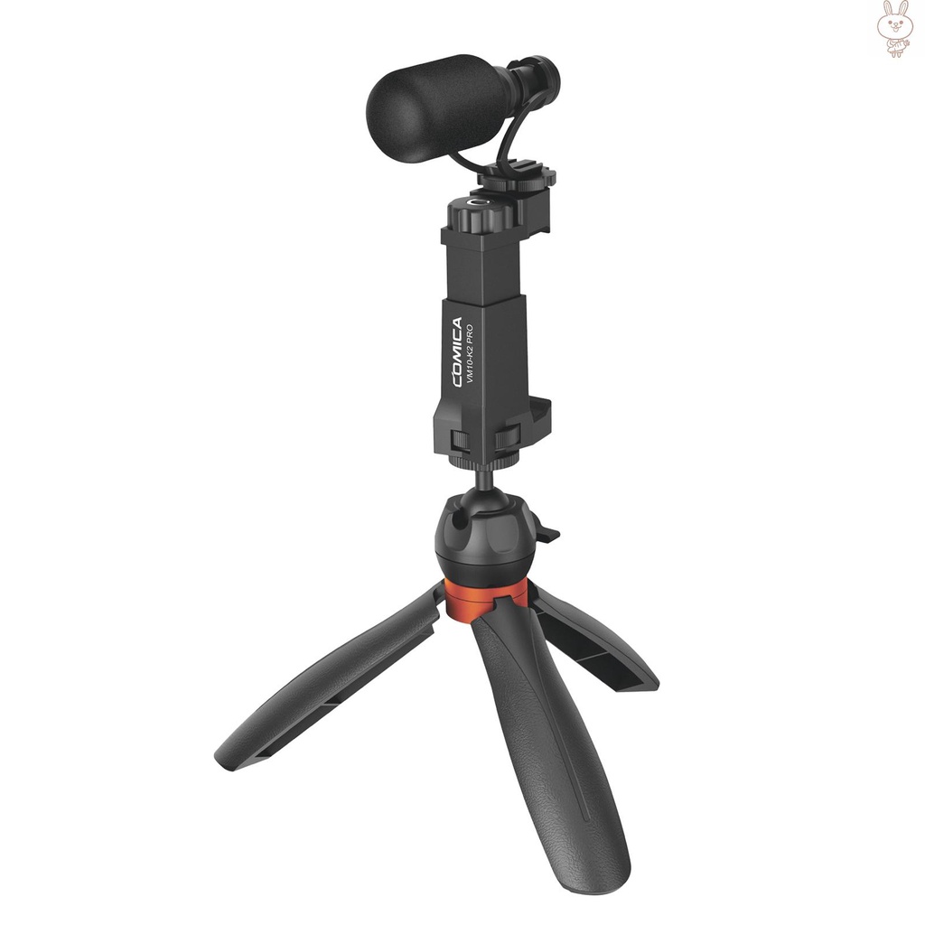 OL COMICA CVM-VM10-K2 Pro Multi-functional Smartphone Video Vlog Kit with Cardioid Microphone Ball Head Tripod Phone Holder 3.5mm TRS to TRRS Cable Foam Fur Windshield Carrying Bag